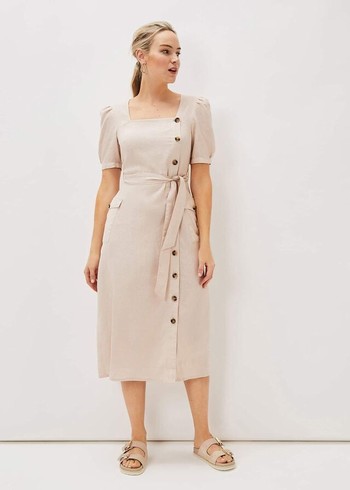 Phase Eight Elletta Square Neck Linen Dress Grey USA | 5491386-ES